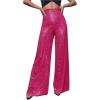 imageFloerns Womens Contrast Sequin High Waist Wide Leg Party Clubwear Long PantsHot Pink