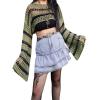 imageFloerns Womens Plus Size Boat Neck Long Sleeve Hollow Out Crochet Cropped SweaterArmy Green