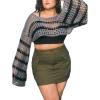 imageFloerns Womens Plus Size Boat Neck Long Sleeve Hollow Out Crochet Cropped SweaterBlack and Grey