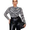 imageFloerns Womens Plus Size Floral Print Mock Neck Sheer Mesh Tee Shirts TopBlack Zebra Striped