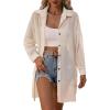 imageFloerns Womens Sheer Drop Shoulder Blouse Long Sleeve Collar Button Loose Shirts TopsApricot