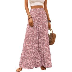 imageFloerns Womens Floral Print High Waist Beach Wide Leg Palazzo PantsDusty Pink