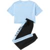 imageFloerns Girls 2 Piece Letter Graphic Short Sleeve Crop Top and Legging SetLight Blue