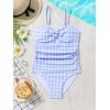 imageFloerns Girls Gingham Print Ruched Cut Out Knot Front One Piece SwimsuitBlue and White
