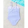 imageFloerns Girls Gingham Print Ruched Cut Out Knot Front One Piece SwimsuitBlue and White