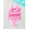 imageFloerns Girls Gingham Print Ruched Cut Out Knot Front One Piece SwimsuitHot Pink