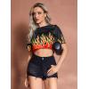 imageFloerns Womens Casual Print Crop Top Short Sleeve T ShirtsA Black Fire