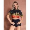 imageFloerns Womens Casual Print Crop Top Short Sleeve T ShirtsA Black Fire