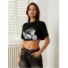 imageFloerns Womens Casual Print Crop Top Short Sleeve T ShirtsBlack