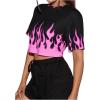imageFloerns Womens Casual Print Crop Top Short Sleeve T ShirtsPink