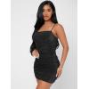 imageFloerns Womens Glitter Sleeveless Ruched Party Clubwear Bodycon Mini DressBlack