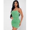 imageFloerns Womens Glitter Sleeveless Ruched Party Clubwear Bodycon Mini DressGreen