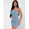 imageFloerns Womens Glitter Sleeveless Ruched Party Clubwear Bodycon Mini DressOcean Blue