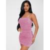 imageFloerns Womens Glitter Sleeveless Ruched Party Clubwear Bodycon Mini DressPink