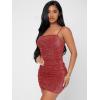 imageFloerns Womens Glitter Sleeveless Ruched Party Clubwear Bodycon Mini DressRed
