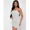 imageFloerns Womens Glitter Sleeveless Ruched Party Clubwear Bodycon Mini DressWhite Pure