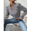 imageFloerns Womens Houndstooth Print Notched V Neck Long Sleeve Casual Blouse TopsBlack and White