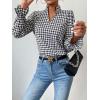 imageFloerns Womens Houndstooth Print Notched V Neck Long Sleeve Casual Blouse TopsBlack and White