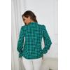 imageFloerns Womens Houndstooth Print Notched V Neck Long Sleeve Casual Blouse TopsGreen Black