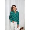 imageFloerns Womens Houndstooth Print Notched V Neck Long Sleeve Casual Blouse TopsGreen Black