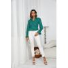 imageFloerns Womens Houndstooth Print Notched V Neck Long Sleeve Casual Blouse TopsGreen Black