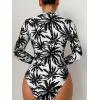 imageFloerns Womens One Piece Swimsuit Zip Front Long Sleeve Rashguard SurfingBlack White Tree