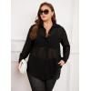 imageFloerns Womens Plus Size Long Sleeve Button Front Sheer Tie Back Shirt Blouse TopBlack