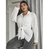 imageFloerns Womens Plus Size Long Sleeve Button Front Sheer Tie Back Shirt Blouse TopWhite