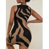 imageFloerns Womens Zebra Striped Print Sleeveless Bodycon Sweater Mini DressBlack and Khaki
