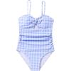 imageFloerns Girls Gingham Print Ruched Cut Out Knot Front One Piece SwimsuitBlue and White