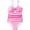 imageFloerns Girls Gingham Print Ruched Cut Out Knot Front One Piece SwimsuitHot Pink