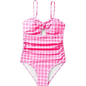 imageFloerns Girls Gingham Print Ruched Cut Out Knot Front One Piece SwimsuitHot Pink