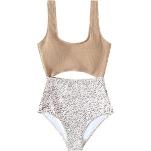imageFloerns Womens Bathing Suit High Waisted Cut Out Monokini One Piece SwimsuitA P Khaki