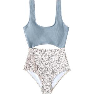 imageFloerns Womens Bathing Suit High Waisted Cut Out Monokini One Piece SwimsuitBlue