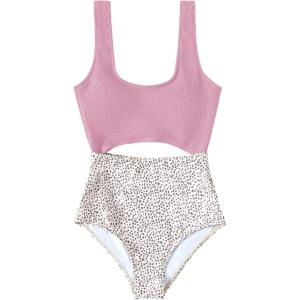 imageFloerns Womens Bathing Suit High Waisted Cut Out Monokini One Piece SwimsuitLight Pink