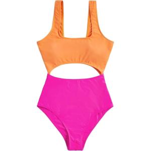 imageFloerns Womens Bathing Suit High Waisted Cut Out Monokini One Piece SwimsuitOrange and Pink