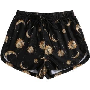 imageFloerns Womens Cute Dinosaur Print Elastic Drawstring Running ShortsBlack Moon