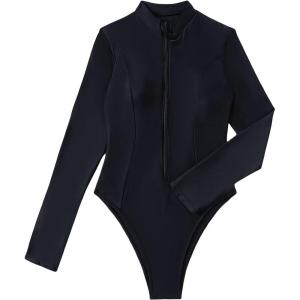 imageFloerns Womens One Piece Swimsuit Zip Front Long Sleeve Rashguard SurfingBlack