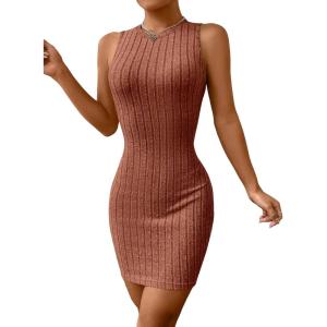 imageFloerns Womens Zebra Striped Print Sleeveless Bodycon Sweater Mini DressCoffee Brown