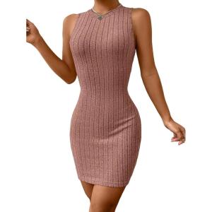 imageFloerns Womens Zebra Striped Print Sleeveless Bodycon Sweater Mini DressCoral Pink