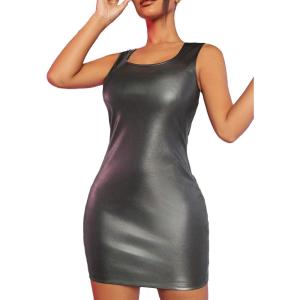 imageFloerns Womens Zebra Striped Print Sleeveless Bodycon Sweater Mini DressGrey Pu Leather