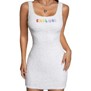 imageFloerns Womens Zebra Striped Print Sleeveless Bodycon Sweater Mini DressWhite Letter