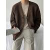 imageFloerns Mens Casual Long Sleeve Button Front V Neck Rib Knit Cardigan SweaterCoffee Brown