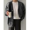 imageFloerns Mens Casual Long Sleeve Button Front V Neck Rib Knit Cardigan SweaterDark Grey