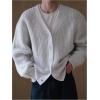 imageFloerns Mens Casual Long Sleeve Button Front V Neck Rib Knit Cardigan SweaterLight Grey