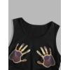 imageFloerns Womens Graphic Print Sleeveless Drawstring Ruched Crop Tank TopA Black