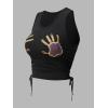 imageFloerns Womens Graphic Print Sleeveless Drawstring Ruched Crop Tank TopA Black