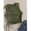 imageFloerns Womens Graphic Print Sleeveless Drawstring Ruched Crop Tank TopArmy Green