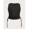 imageFloerns Womens Graphic Print Sleeveless Drawstring Ruched Crop Tank TopBlack Multi