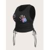 imageFloerns Womens Graphic Print Sleeveless Drawstring Ruched Crop Tank TopBlack Multi